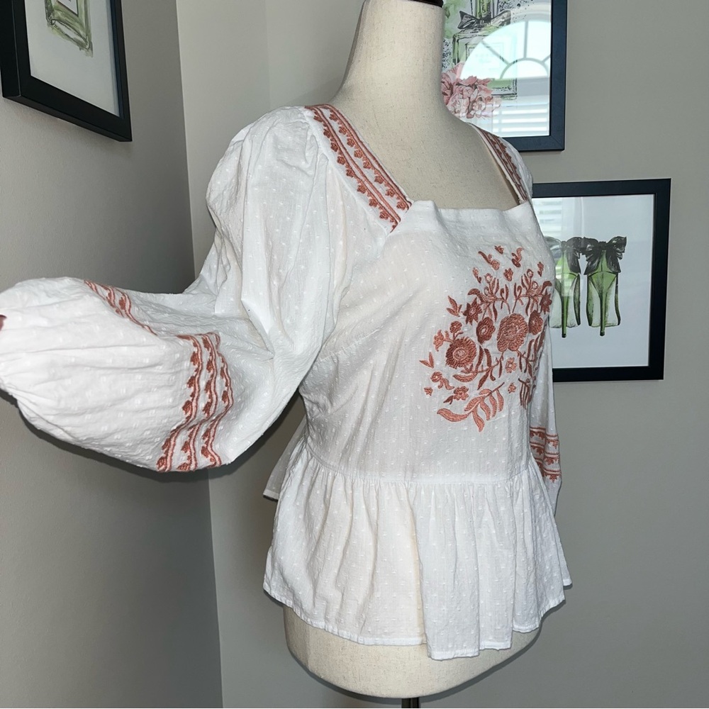 Universal Thread Embroidered Peplum Blouse | Coquette Cottagecore Romantic Top - Picture 6 of 13